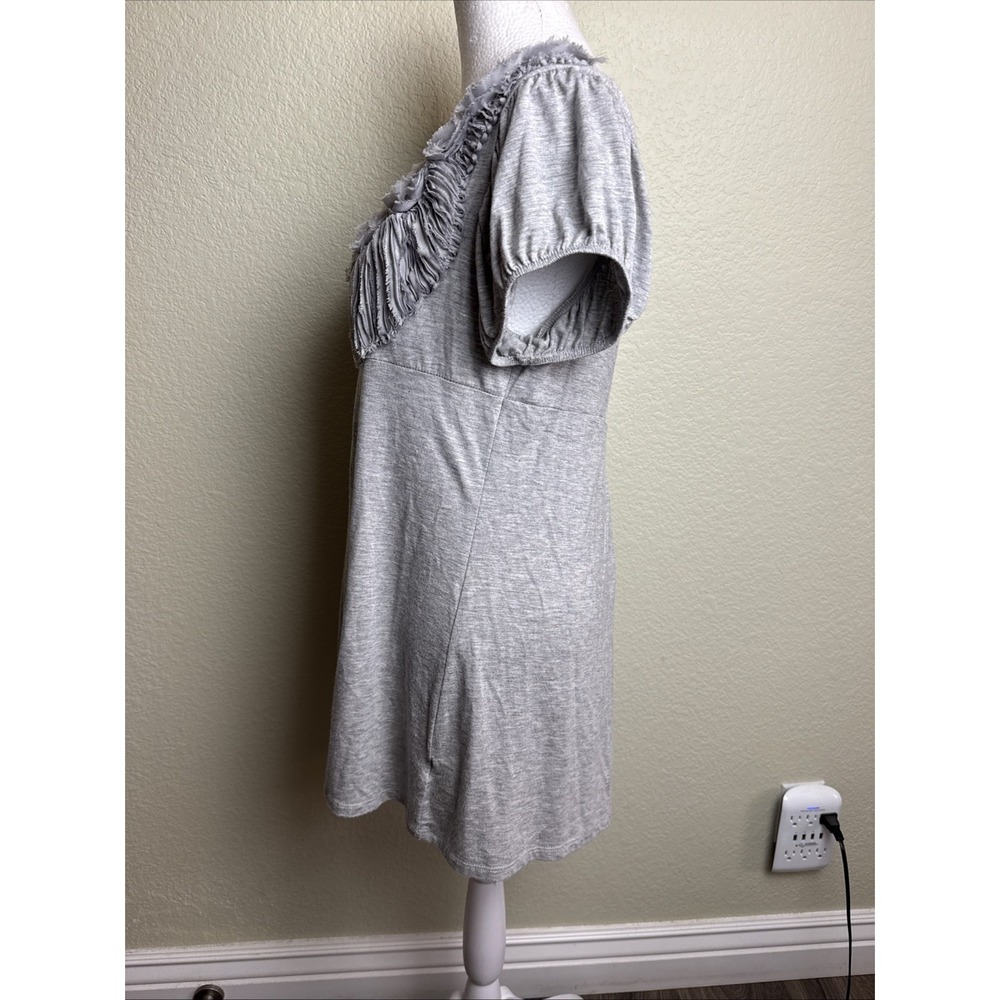 Gemstone Top T-Shirt Short Sleeve Gray Tunic Size S Pleated Decorative Neckline - Picture 4 of 6